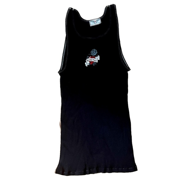 90’s Vintage Hard Tail Forever Ribbed Tank Top Heart Rose Tattoo - Picture 1 of 4